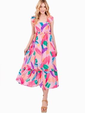 🩷💜🧡💛‎ Blu Pepper Pink Multicolor Ruffle Strap Maxi Dress